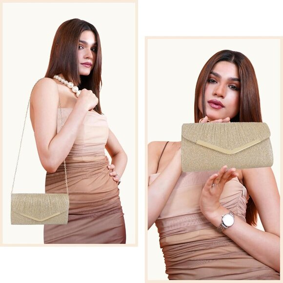 Versatile Gold Glitter Crossbody Pouch for Weddings and Cocktail Parties - Picture 6 of 6